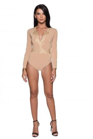 Long Sleeves Lace Outlined Bodysuit