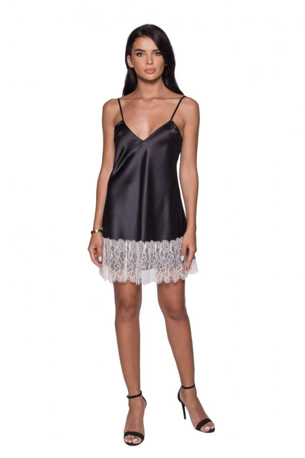 Black Slip Dress with Lace trims silk Cami Dress