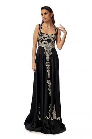 Black Evening Dress with Gold Embroidery