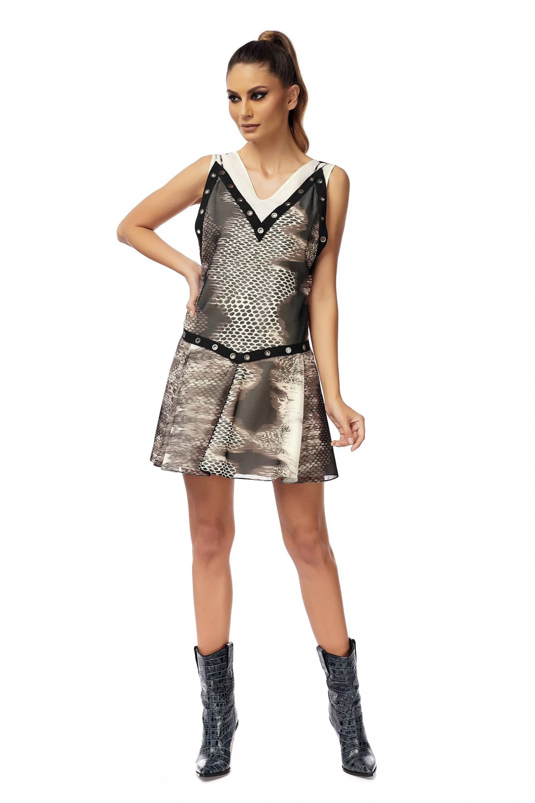 Animal print dress with staples