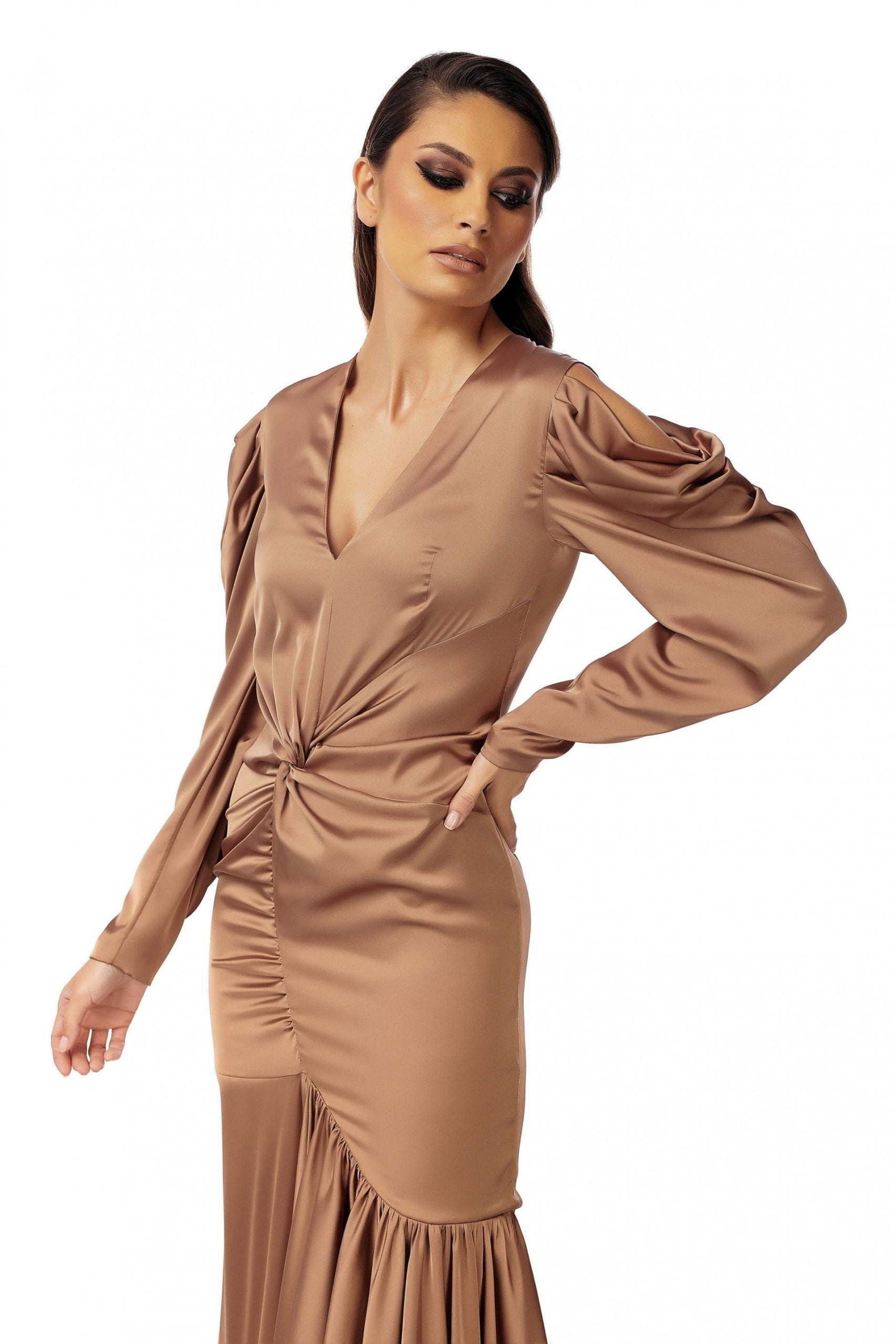 Evening Bronze Dress with Long Sleeves ...