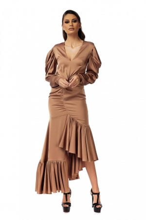 Evening Bronze Dress with Long Sleeves
