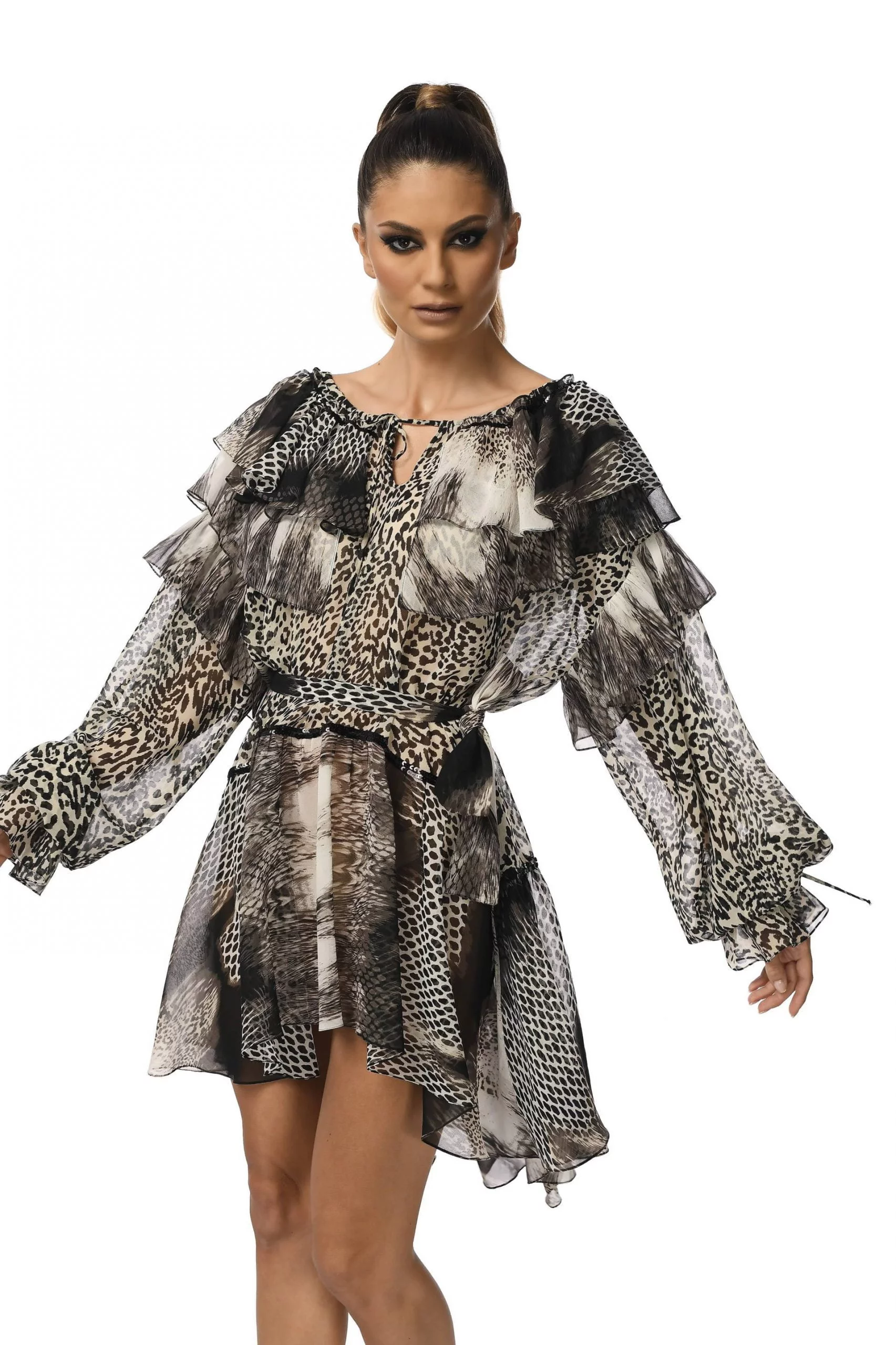 Animal Print Dress with Flounces