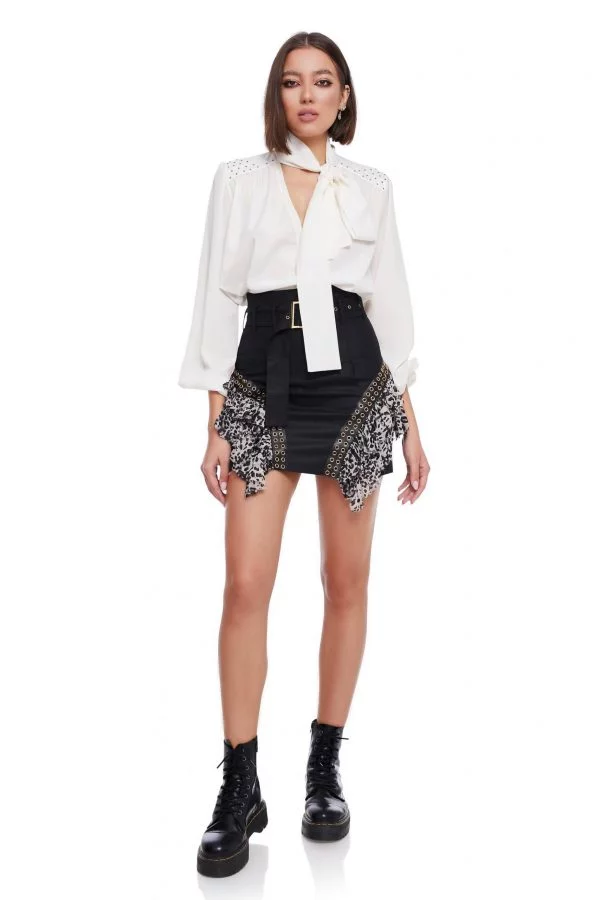 White Silk Blouse with Swarovski Pearls