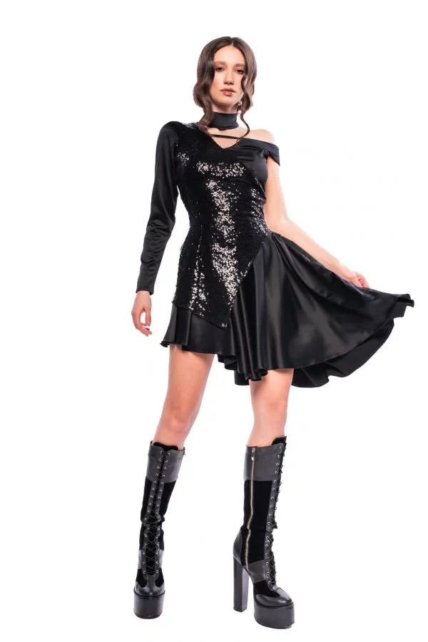 Party Short Black Dress with Sequins