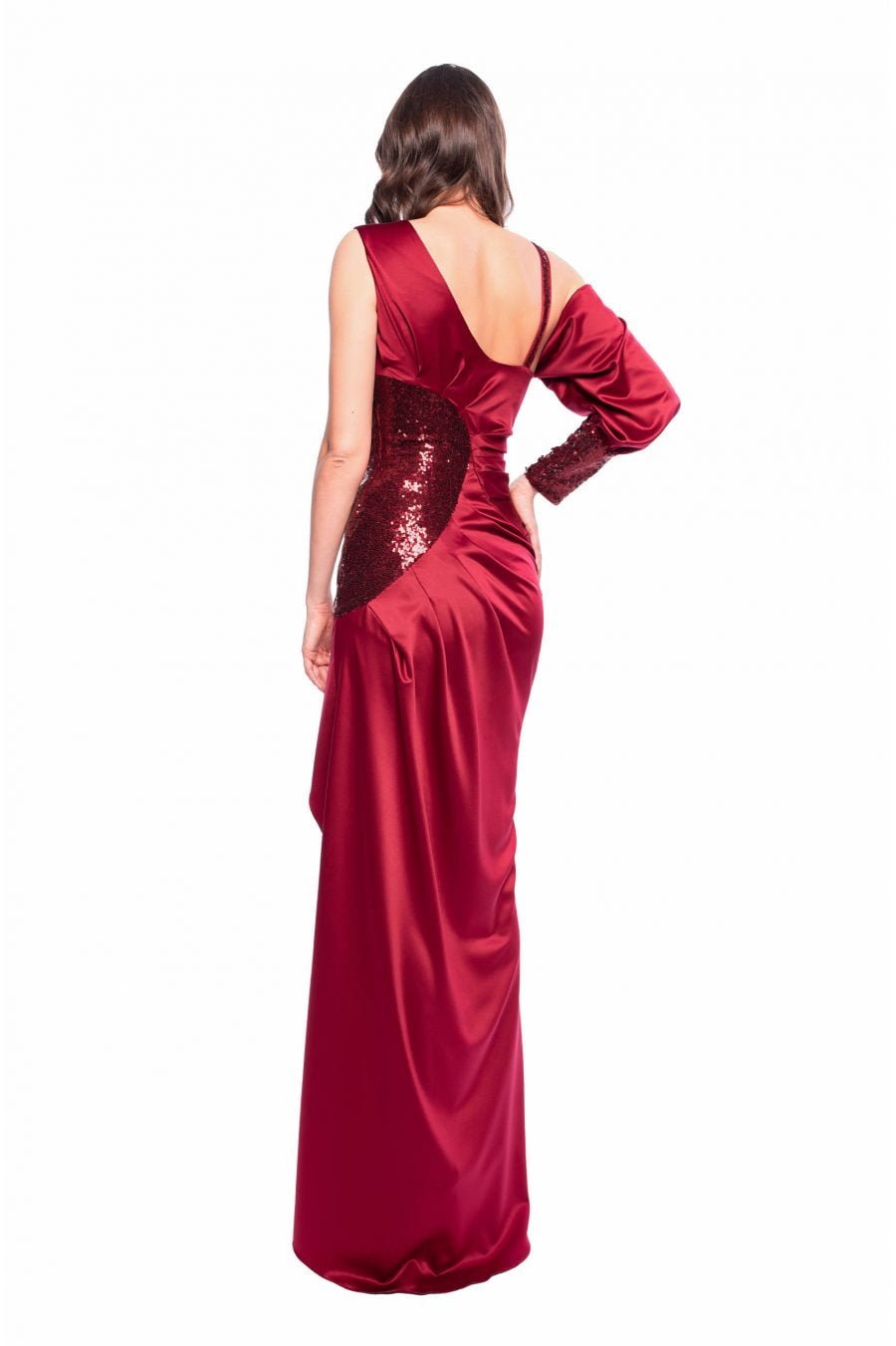one shoulder gown