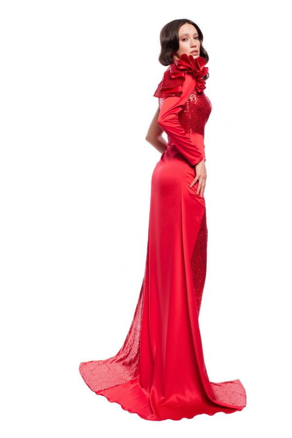 Long Sequins Asymmetric Red Dress